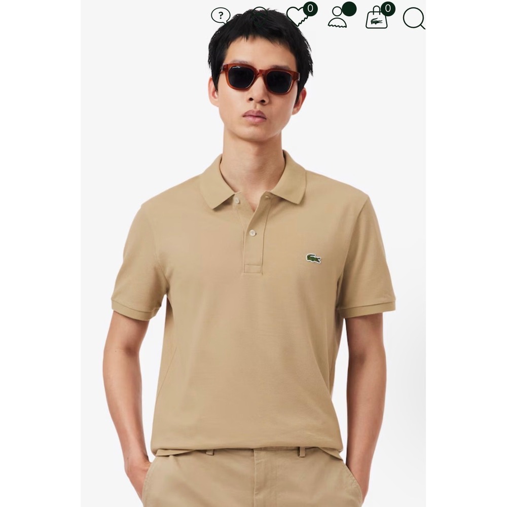 Lacoste Polo Shirt Mens Large L Beige Excellent Classic Fit Pique Preppy Logo